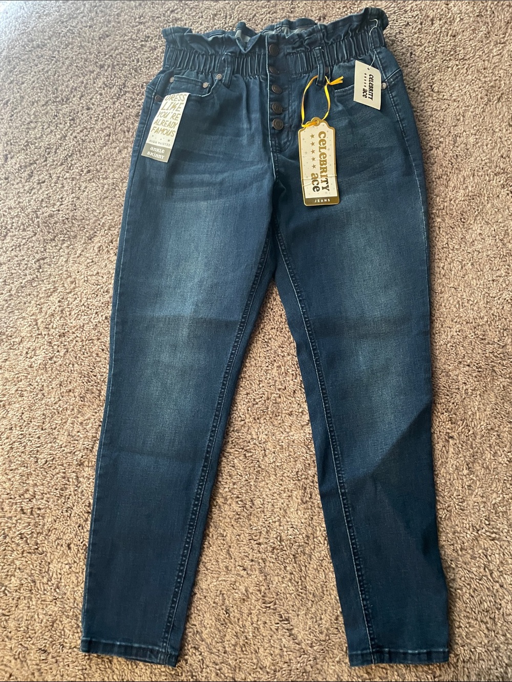 Celebrity Pink Dark Blue High-Rise Paperbag Skinny Jeans